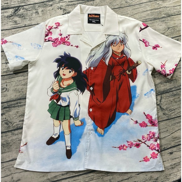 Hypland x Inuyasha Snow XL White Mens Shirt Button Down Anime Y2K AOP Rare - Picture 1 of 13